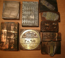 9 Vintage Letter Press Stamps Wood & Metal Printing Blocks Fishing Theme Tackle picture
