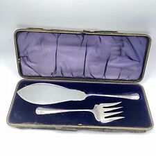 Fish Slice & Fork Viceroy Vintage Silver Plate Engraved Art Nouveau Lined Box picture