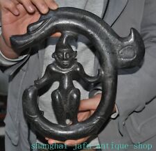 China Hongshan culture Old black jade carved weird Dragon hook people statue picture