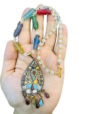 Roman quartz stone beads & glass fish beads gold gilt pendant necklace picture