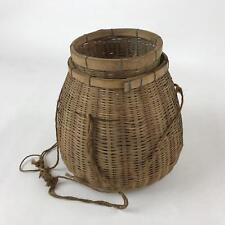 Japanese Handwoven Bamboo Fishing Basket Vtg Kago Tsurikago Brown Lid B229 picture