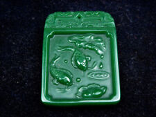 Gorgeous Green Jade Carved Carp Fish KOI & Lotus Theme Pendant #07022301 picture