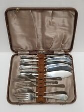 Vintage Antique 6 Fish Knives and 5 Forks Latham&Owen Rogers Boxed Nickel Silver picture