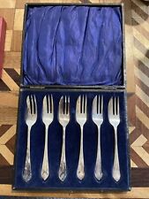 Antique English Silverplate Fish Fork Set Of Six In Case Silver Plated Sn24597 picture