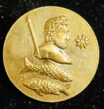 Ex Rare Antique French Brass Repousse PISCES zodiac Button. 1880s/1890s picture