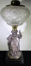 Antique Composite Kerosene Oil Lamp Figural Sassy Maiden Fishing w/ Oar & Net picture