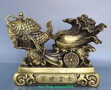 14.1'' Old Purple Bronze Gilt Fish Goldfishs Fishs Cabbage Money Coin Statue picture