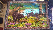 Vintage Velvet Tapestry Wall Hanging Carpet Black Bear Family Stream Wildlife picture