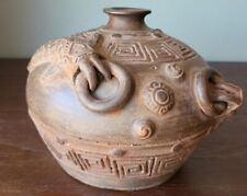 Vintage Chinese terra cotta jug with koi fish in high relief and Greek key patte picture