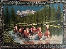 Horses Tapestry Wall Hanging River Mountain Stream Herd Lake  38â€� x 52â€� picture