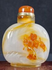Excellent Chinese Girl Fish Bat Carved Natural Agate Snuff Bottle picture