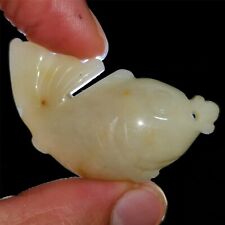 Chinese old rare jade Jadeite hand-carved pendant necklace statue fish picture