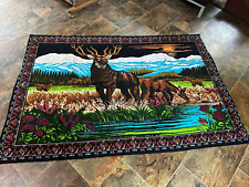 vtg FELT rug Elk Family wildlife 39x57