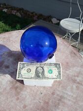 Vtg Japanese Deep Cobalt Blue Glass Fishing Float Hand Blown Buoy Ball  5” Wide picture
