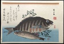 Hiroshige Utagawa Woodblock Print Sea Bream, Rock Trout and Nandina 11x15.7