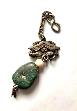 ANTIQUE QING CHINESE SILVER CHATELAINE PENDANT Fish AMULET large Turquoise Bead picture