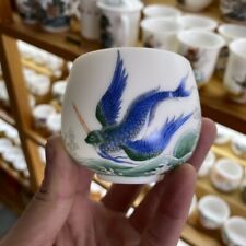 Chinese Jingdezhen Sheep Fat Jade Porcelain Hand Painting 100ML Flying Fish Cup picture