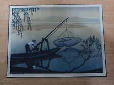 ANTIQUE JAPANESE PAINTING/ WOODBLOCK FISHING SCENE SIGNED picture