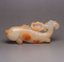 Certified Natural Hetian Jade Hand-carved Exquisite Fish Statue 7948 picture