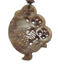 Vintage Carved Koi Fish Stone Pendant 2.5