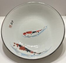 RARE Vintage Japan White Red Black Double Koi Carp Fish Serving Bowl picture
