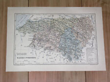1887 ANTIQUE MAP OF DEPARTMENT OF BASSES-PYRENEES BAYONNE PAU / FRANCE picture