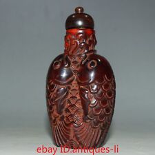 An Early Chinese Collectible Natural Ox Horn Double Fish Snuff Bottle picture