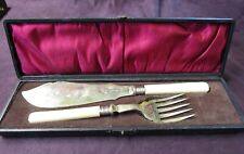Unknown 2 Pc Fish Servers Celluloid Handles in Case Elegant Silverplate picture