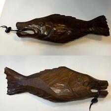 Salmon Fish Wood Carving Large Statue 14.2 inch Width Japanese Figurine picture