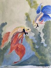 Painting & Watercolour Fish 1940 Antique Painting Fish picture