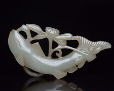 Certified Natural Hetian Jade Hand-carved Exquisite Fish Statue 4173 picture