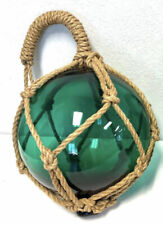 Large Japanese Rope Netted Hand Blown Glass Fishing Float Buoy Ball 12” Green picture