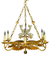 Vintage Tole French Figural Neoclassical Crystal Chandelier Koi Fish picture