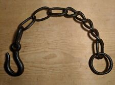 Antique Wrought Iron Hook on Length of Chain Beam Iron Ring 24