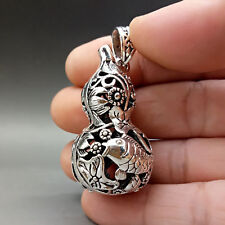 Collectable Tibet Silver Hand Carved Fish Pattern Gourd Model Pattern Pendant picture