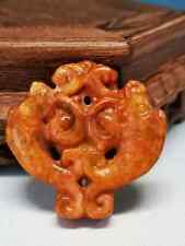 Exquisite Old Nephrite Jade Hand Carved Ancient Nature 2 Faces Fishes Pendant picture