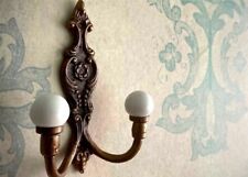 Vintage Brass Porcelain Knobs Double Coat Hanger Wall Mount Hat Towel Hook picture
