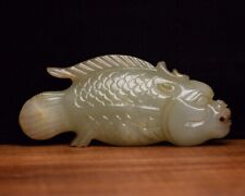 Collection Chinese Natural Hetian Jade Carved Dragon Fish Statue Figurines Art picture