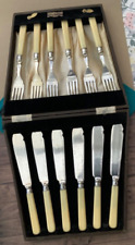 ANTIQUE FISH EATERS & FORKS STERLING SILVER BANDS 12PCE SET EPNS A1 CASED picture