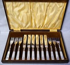 Beautiful Edwardian Silver Plated Fish Knives and Forks With MOP Handles picture