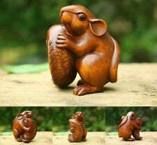 Chinese Boxwood Hand Carved Netsuke Figurine Carving: Mouse and Fish Statue picture