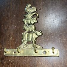 Vintage Antiqued Brass StackedFarmyard Animal Key Holder 4 Hooks Country Cottage picture