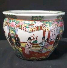 Chinese Rose Medallion  Porcelain Fish Bowl Planter Hand Painted 4 1/2