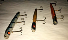 x3 - Old Antique Vintage Crankbait Fishing Lures Handmade, Carved, Painted picture