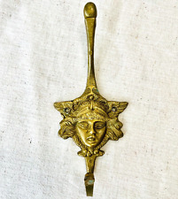 Antique Solid Brass Double Wall Hook Ornate Goddess Woman's Face with Wings 8