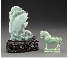 A074 Two Chinese Carved Jadeites Figures of a Fish and Horse, 20th century. picture