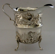 ENGLISH SOLID STERLING SILVER FOX FISH DUCK DOG CREAM JUG 1913 ANTIQUE picture