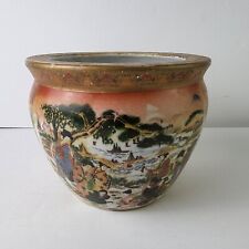 Vintage Chinese Satsuma Style Hand Painted Porcelain Vase Fish Pot Bowl Planter picture