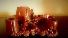 Vintage Hand Carved Red Soap Stone Monkeys,Barrels, Fish Wash Pot & Brush Holder picture