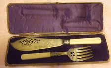 Victorian Fish Serving Set Large Knife and Fork Fitted Case Estate Find picture